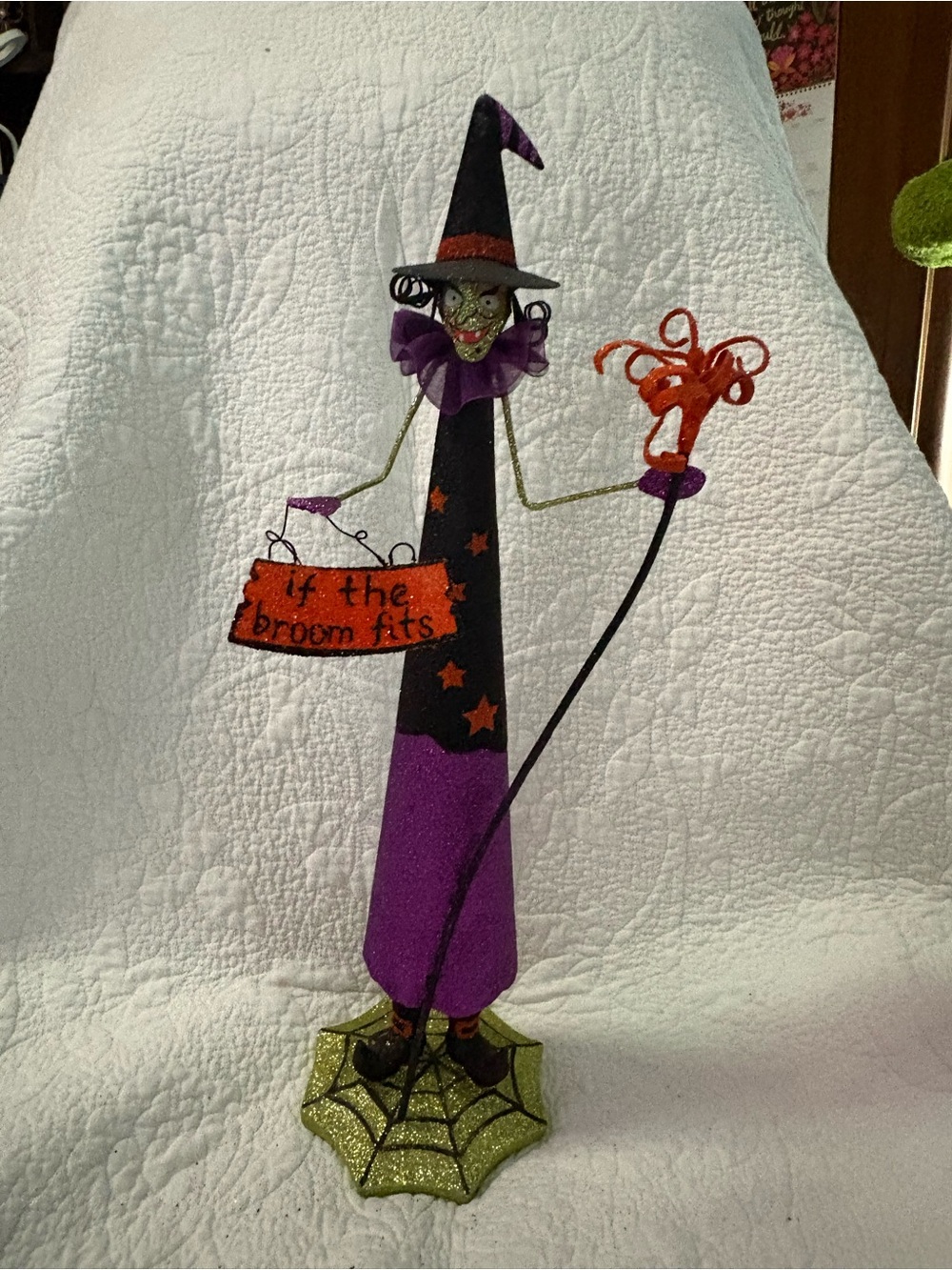 Pier 1 Purple and Orange Glitter Witch Tabletop Figurine